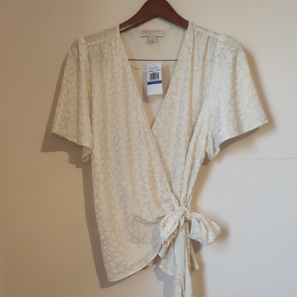 Michael Kors Ivory Blouse with Metallic Thread Accents